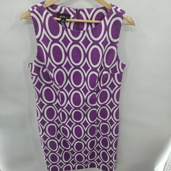 Alyx Purple White Circle Geometric Retro Mini Dress 12 - Picture 1 of 10